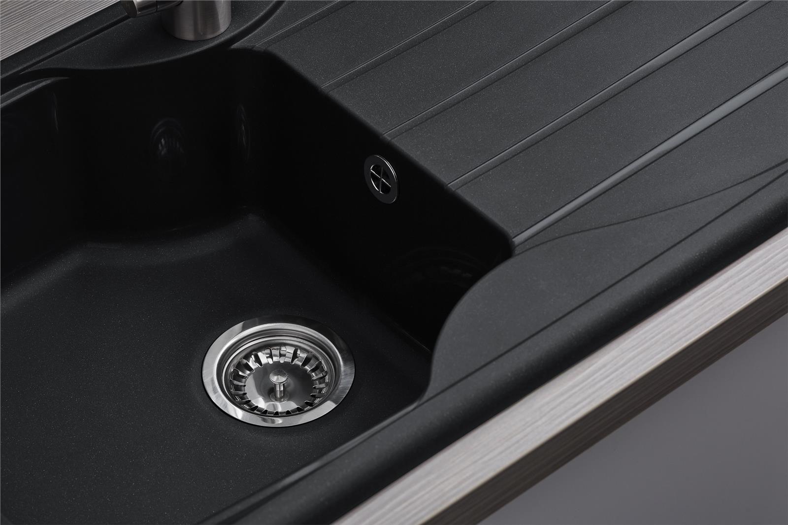 Liquida CMP10BL 1.0 Bowl Reversible Black Kitchen Sink And Waste Kit